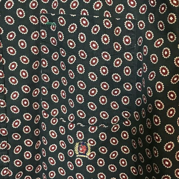Tommy Hilfiger XL Oxford Button-Down Green Print‎ Shirt Pocket Flag & Crest Logo - Picture 4 of 12